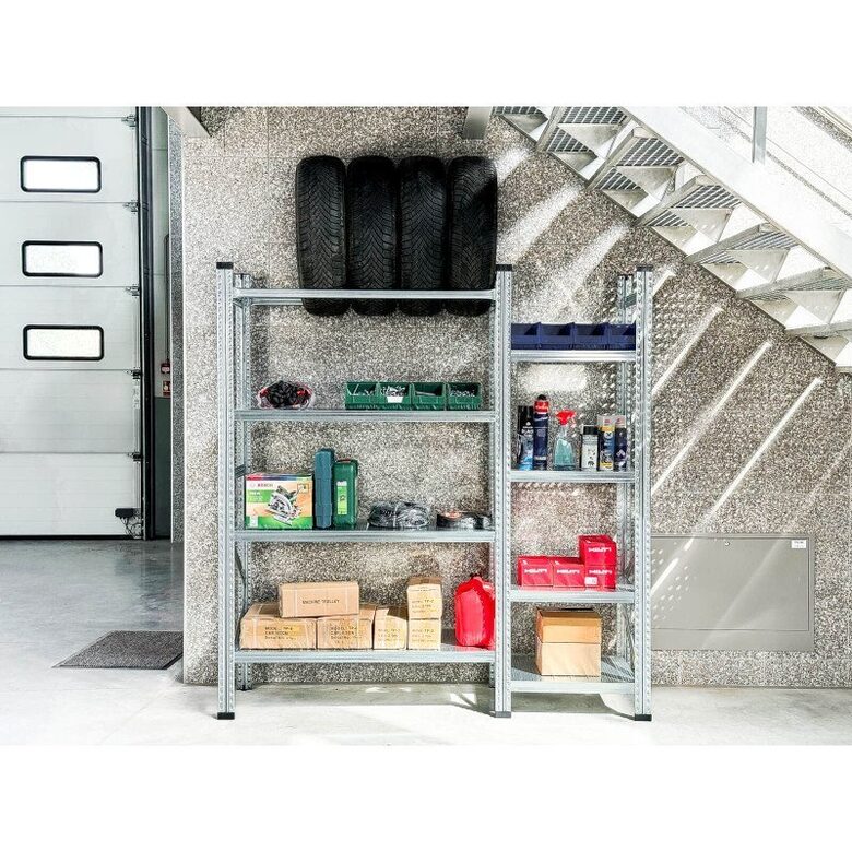 Metāla plauktu komplekts 1880x1972x500 mm, 2 sekcijas, 7 plaukti, 1 riepu plaukts