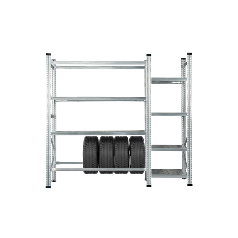 Metāla plauktu komplekts 2400x1972x500 mm, 2 sekcijas, 7 plaukti, 1 riepu plaukts